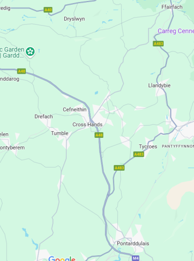 Google map of areas we cover 8 miles from Penygroes 