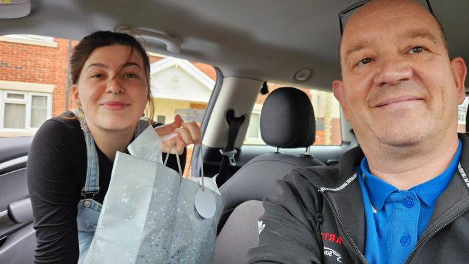 Sky from Gorlas gave me a bag with a bottle of wine and some chocolates 