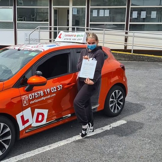 Alex smashing 1st time pass at Llanelli test centre 