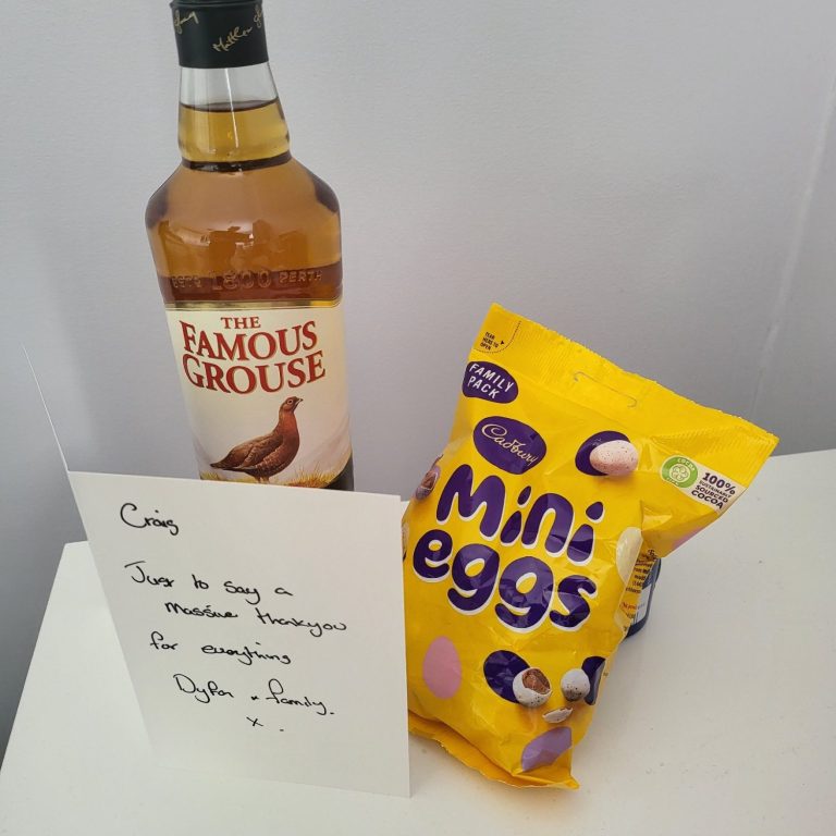 Dyfan giving start 2 pass 5 stars from Llandybie give some chocolate and alcohol